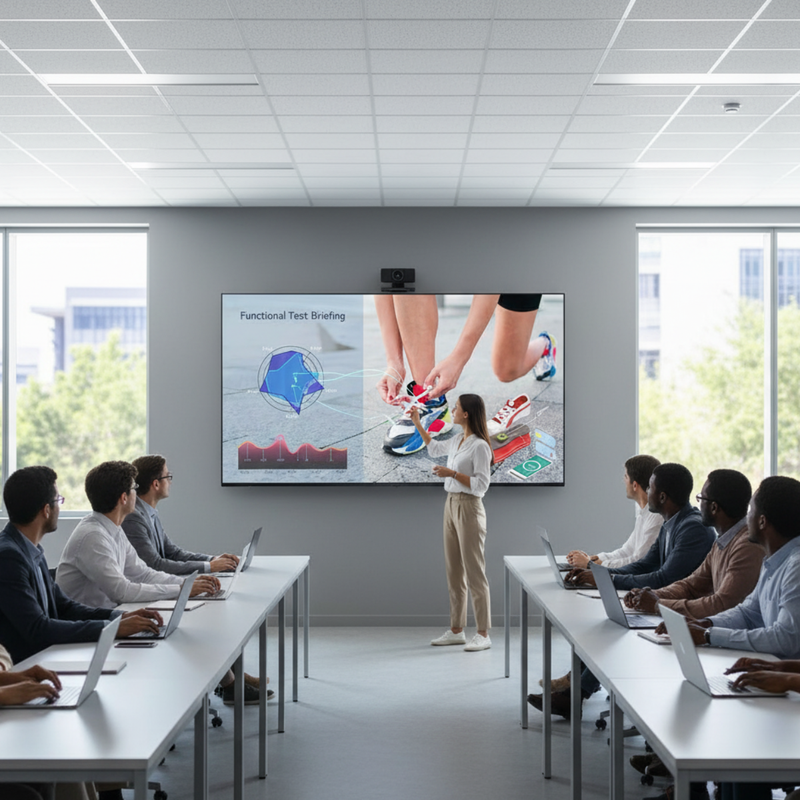 LG 65UL3J-E pantalla comercial 4K de 65 pulgadas en sala de reuniones empresarial