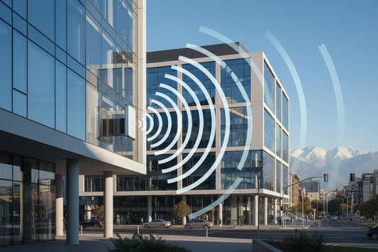 Repetidor de señal celular instalado en edificio o empresa para mejorar cobertura 4G/5G