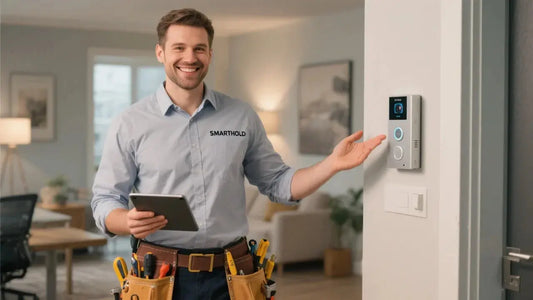 Técnico instalador de videoportero en edificio residencial o empresa