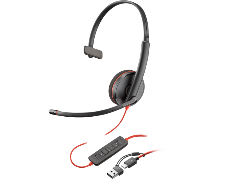 Audifonos Poly Blackwire 3210 Monaural USB-C Headset +USB-C/A Adapter (Bulk) 8X214A6 - Smarthold