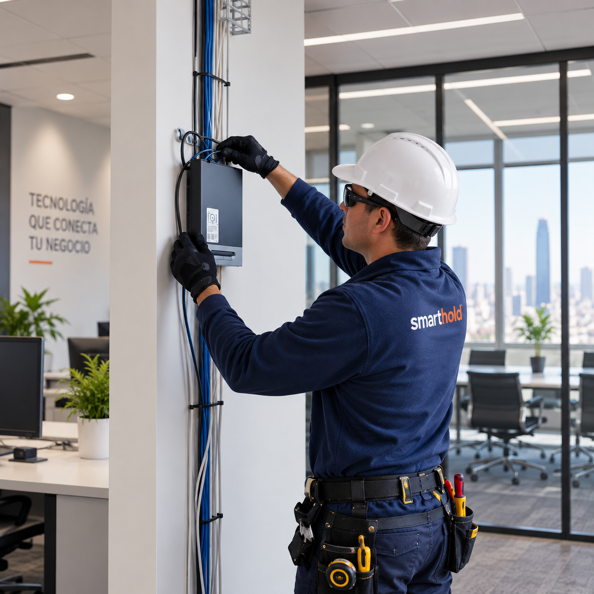 Amplificador de señal celular instalado para mejorar la cobertura móvil en interiores