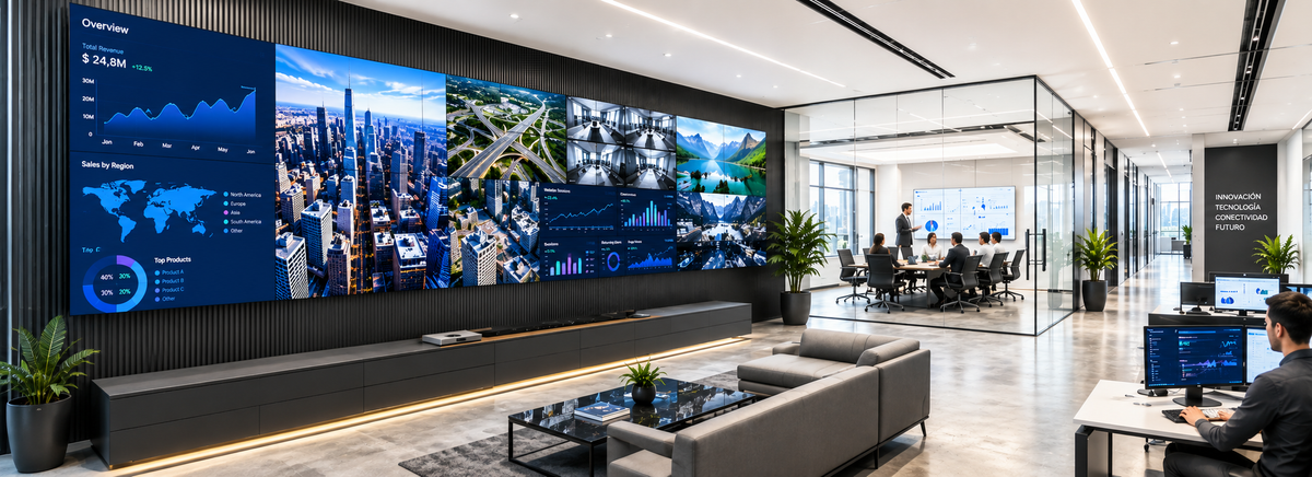Instalación de video wall corporativo para sala ejecutiva y centro de control en Chile - Smarthold