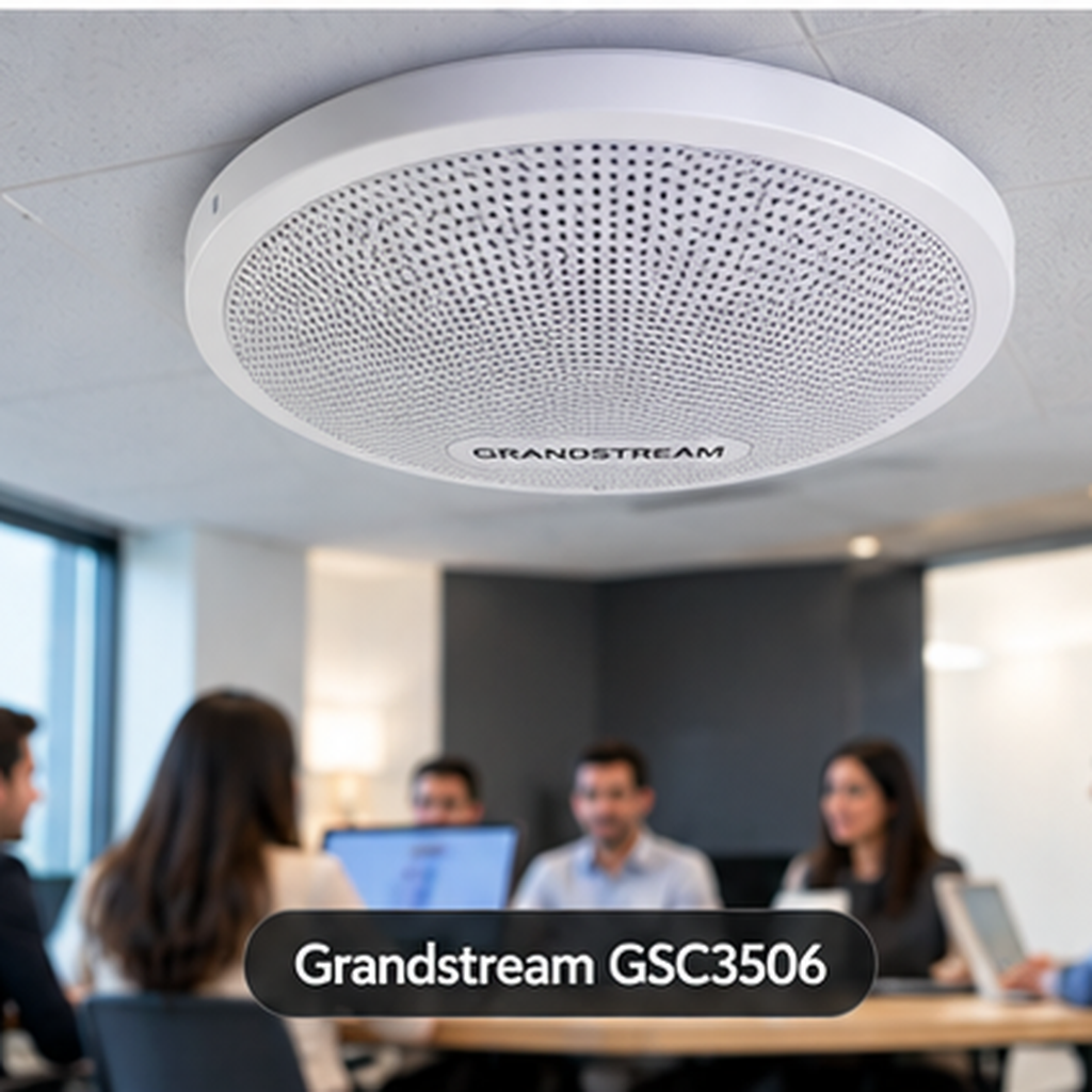 Grandstream GSC3506 instalado en oficina con personas en reunión
