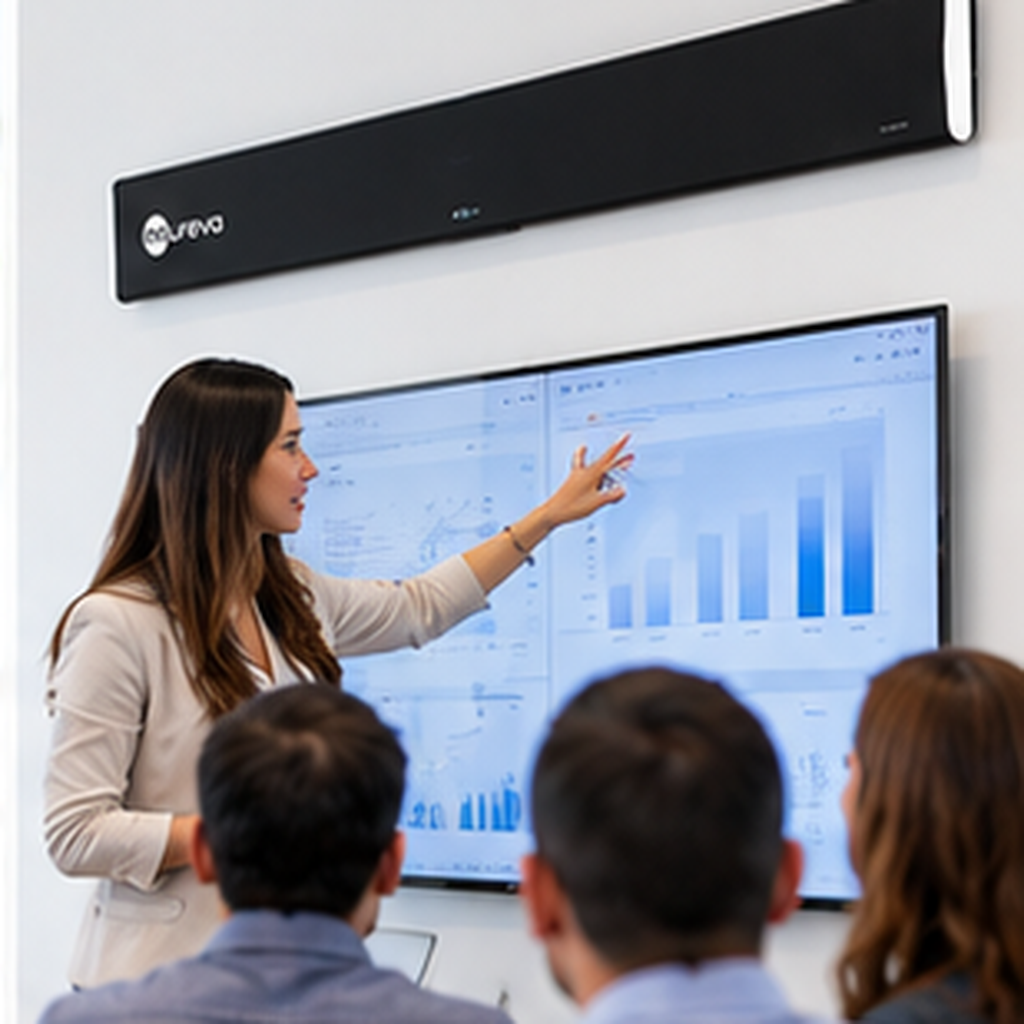 Nureva HDL410 utilizado en sala de reuniones con equipo de trabajo