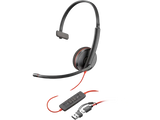 Audífonos Poly Blackwire 3210 monoaurales USB-C con adaptador USB-C a USB-A