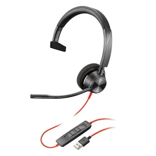 Audífonos Poly Blackwire 3310 monoaurales USB-C con adaptador USB-C a USB-A