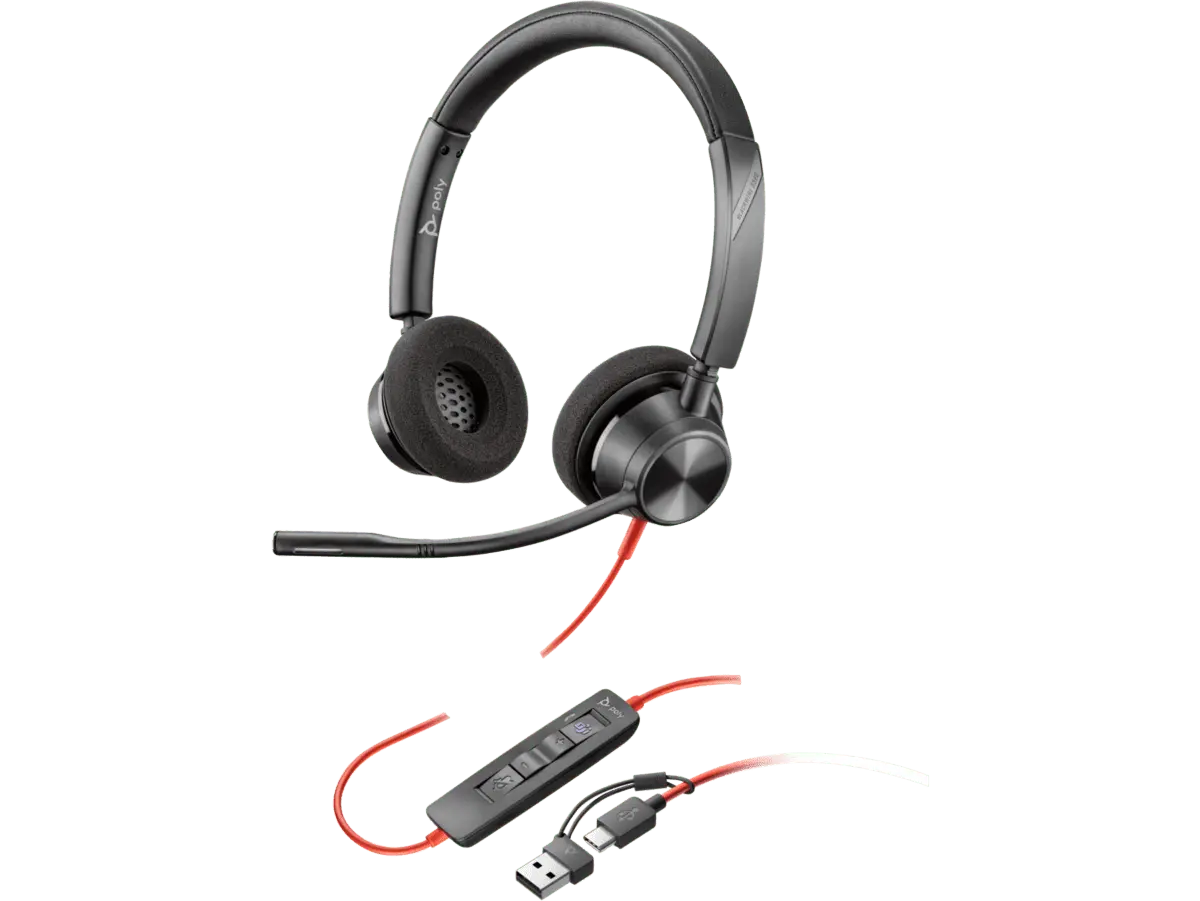 Audífonos Poly Blackwire 3320 estéreo USB-C con adaptador USB-C a USB-A