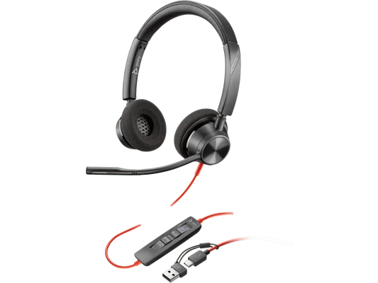 Audífonos Poly Blackwire 3320 estéreo USB-C con adaptador USB-C a USB-A