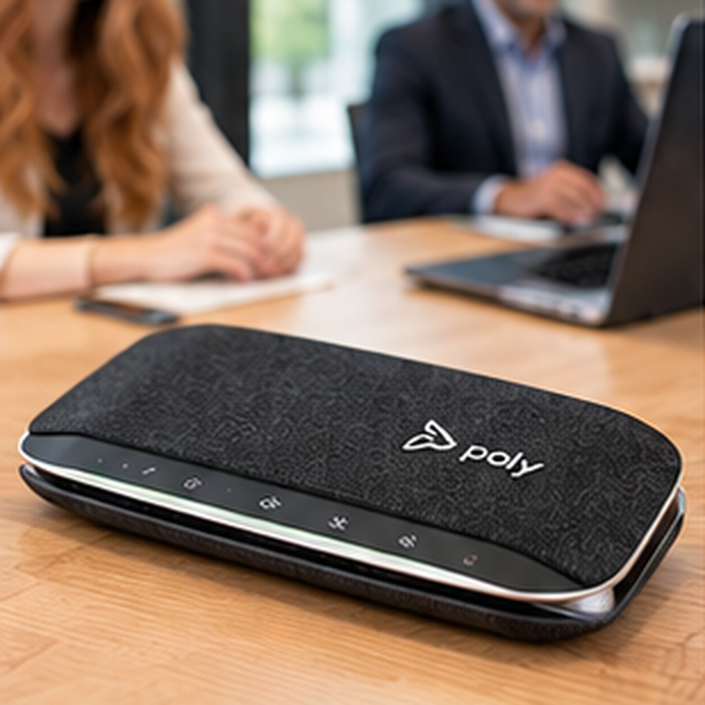 Poly Sync 40+ utilizado por equipo durante reunión de trabajo
