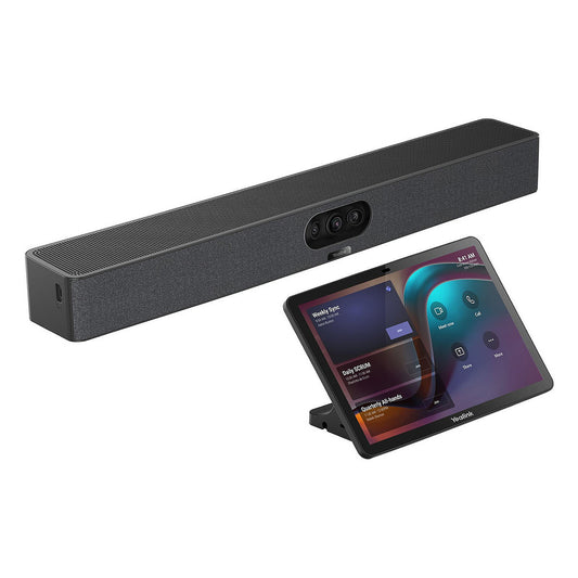 Yealink MeetingBar A25 con controlador táctil CTP25, vista del kit de videoconferencia