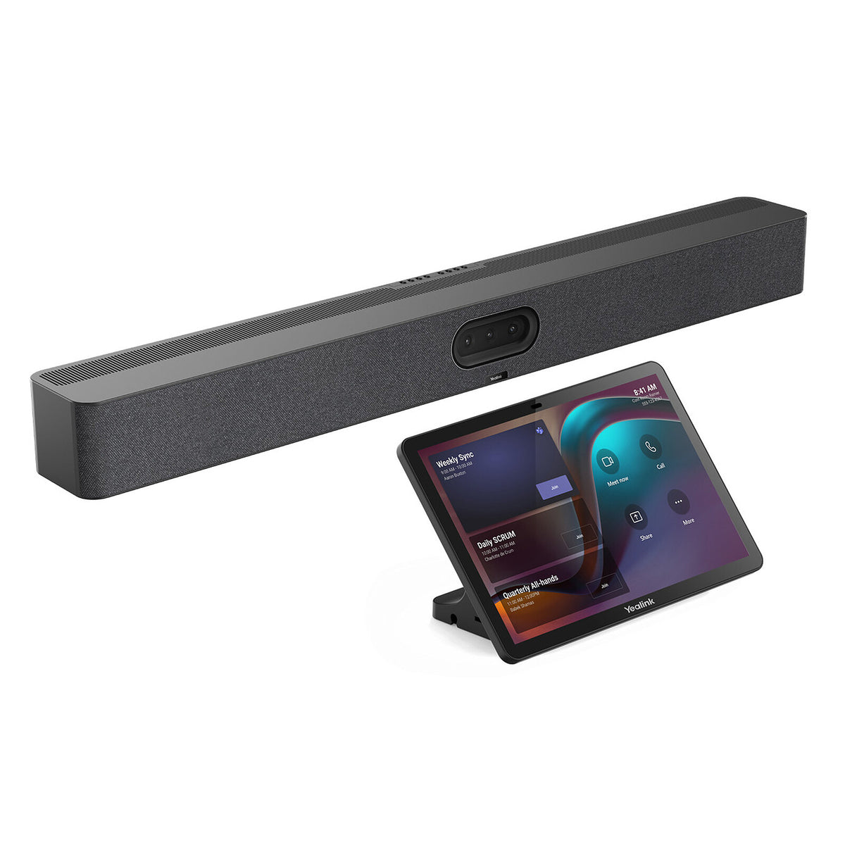 Yealink MeetingBar A50 con controlador táctil CTP25, vista del kit de videoconferencia