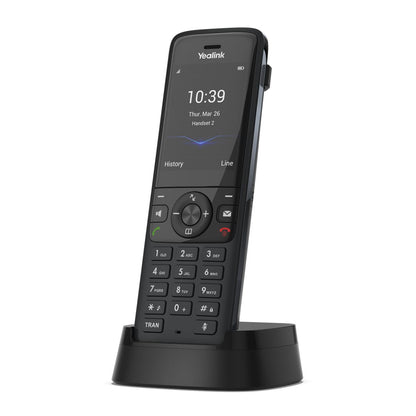 Yealink W78P teléfono DECT IP con auricular W78H en base de carga, vista lateral